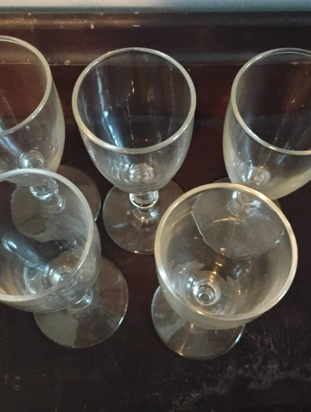 Vintage Clear Glass Footed Cordial Stemware - Set of 5 Elegant Wine Glasses
